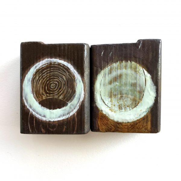 "Two Moons" by Limor Farber | oil, encaustic, on reclaimed wood