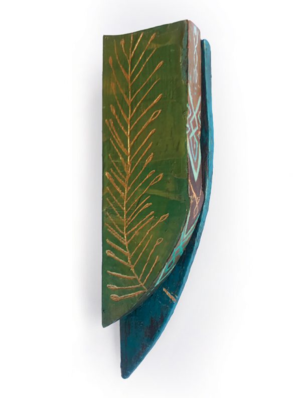 "Green Gold Feather" by by Limor Farber | mixed media, oil, encaustic, on reclaimed wood