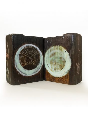 "Two Moons" by Limor Farber | oil, encaustic, on reclaimed wood